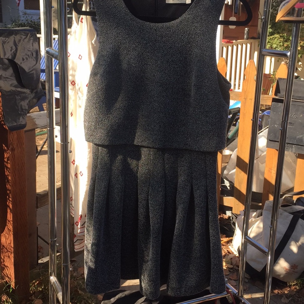Grey tweed dress.